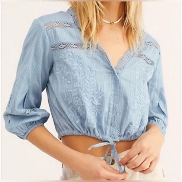 Free People Follow Your Heart Top Blue Size S - Picture 1 of 10